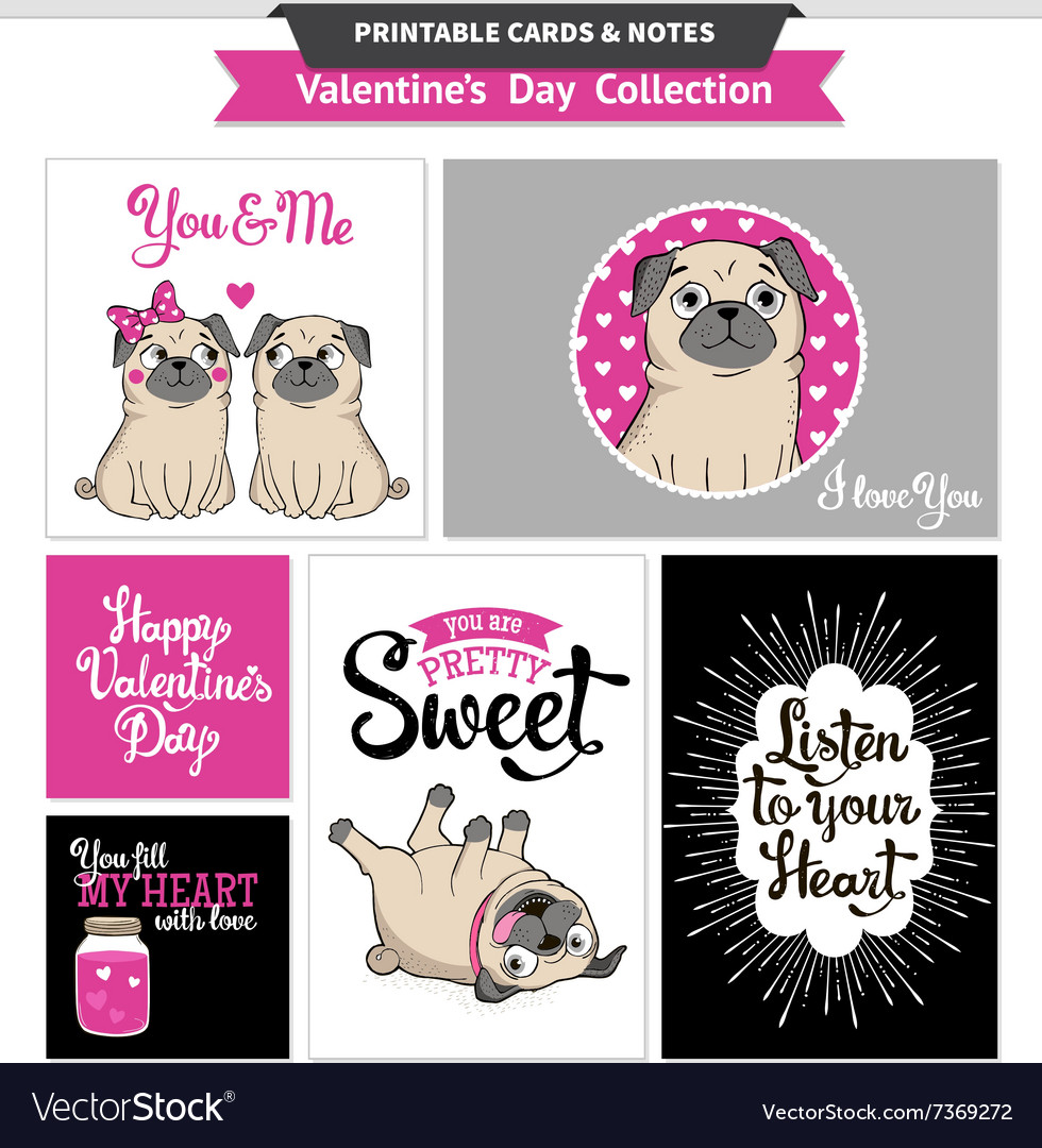 Valentines working day printable fastened wih humorous pugs image about Funny Printable Valentines known as Valentines working day printable fixed wih amusing pugs