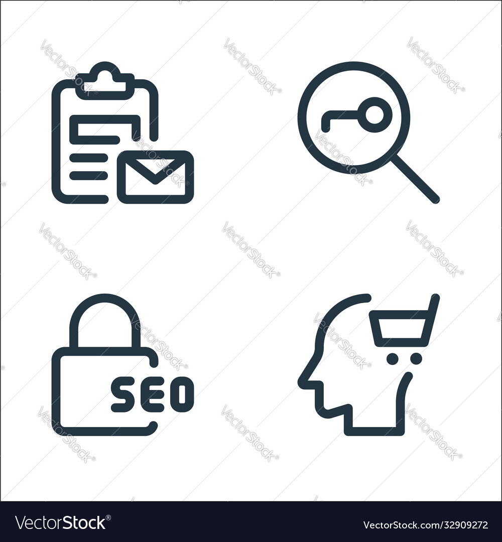 Web apps seo line icons linear set quality vector image Web apps seo line icons linear set quality