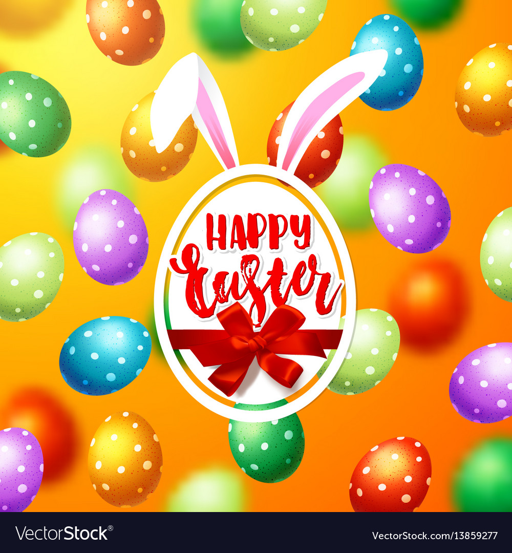 Colorful eggs with calligraphy happy easter vector image Colorful eggs with calligraphy happy easter