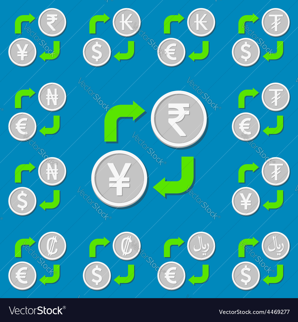 Currency Exchange Set 4 Euro Dollar Kip Tugrik Vector Image Set 4 Euro Dollar Kip Tugrik Vector Image