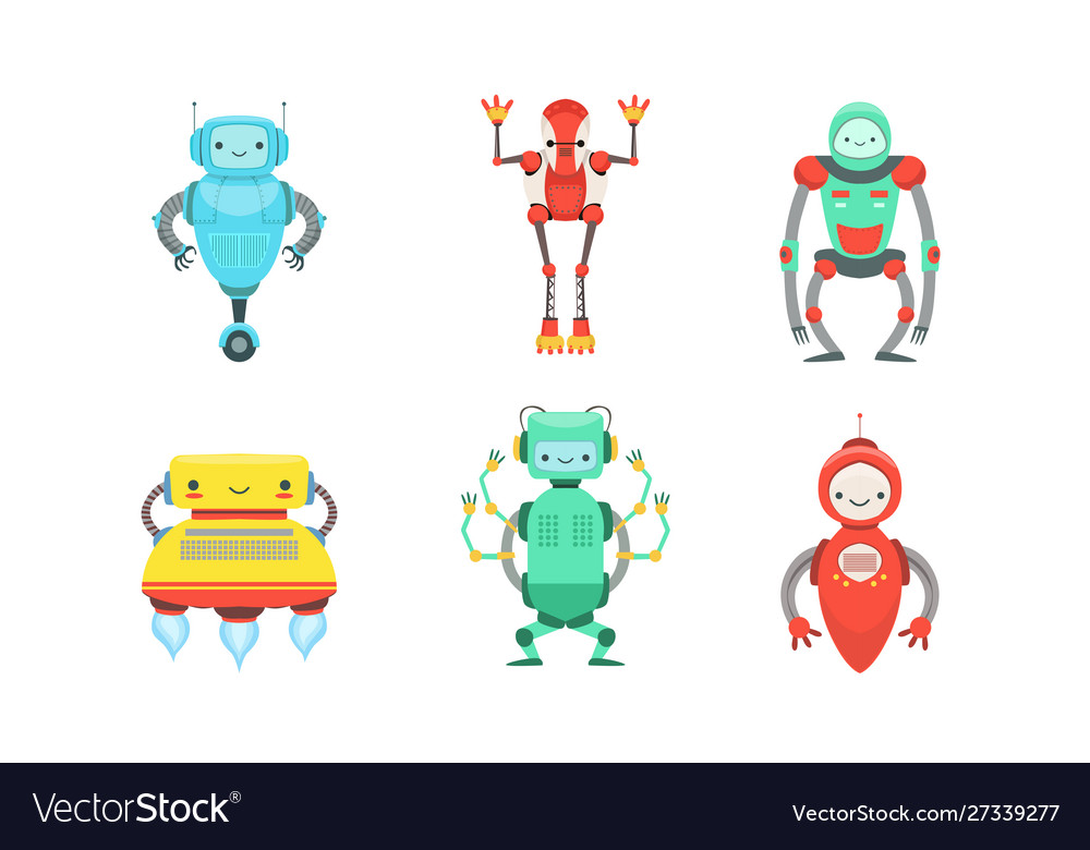 Set different cute robots vector image Set different cute robots