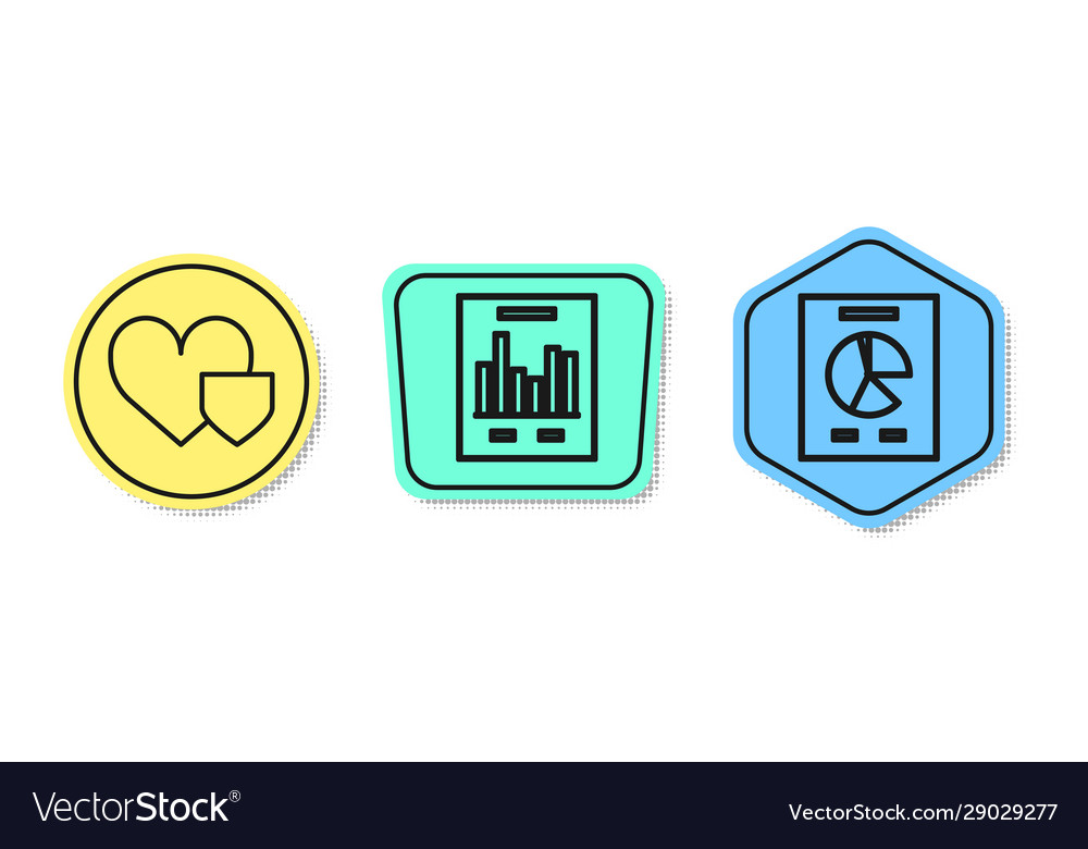 Set line heart with shield document graph vector image Set line heart with shield document graph