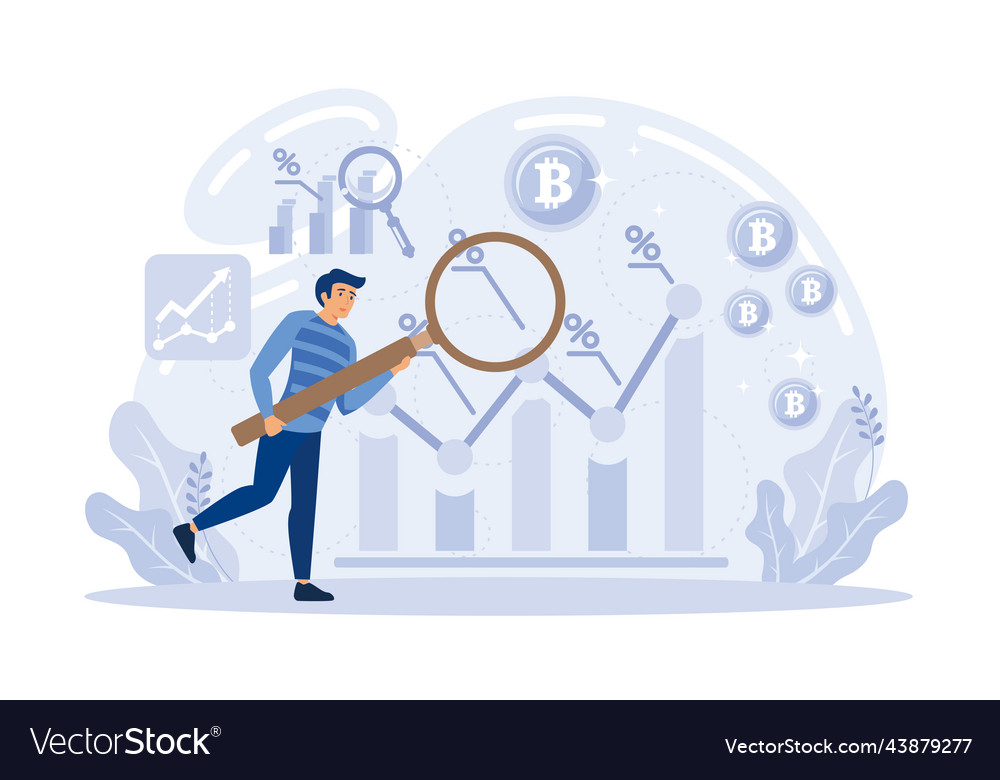 Technical trader analyzing stock chart crypto vector image Technical trader analyzing stock chart crypto