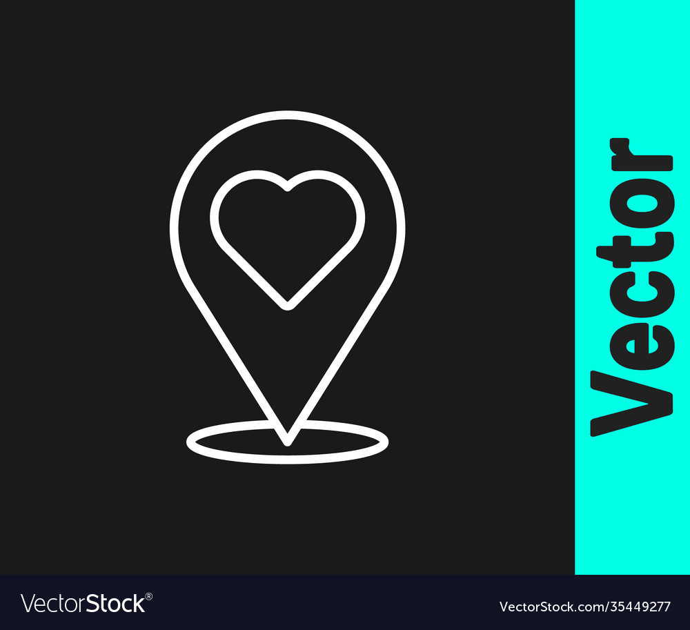 White line map pointer with heart icon isolated vector image White line map pointer with heart icon isolated