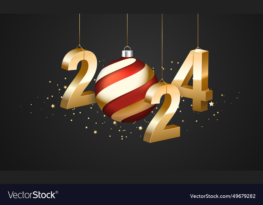 3d realistic gold numbers 2024 and golden Vector Image