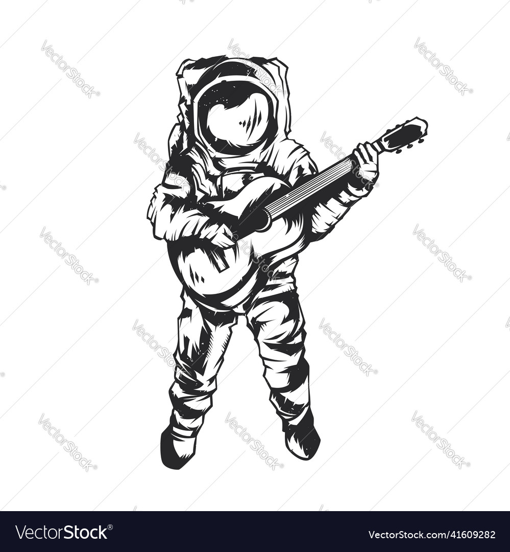 Astronaut mit Gitarre im Weltraum