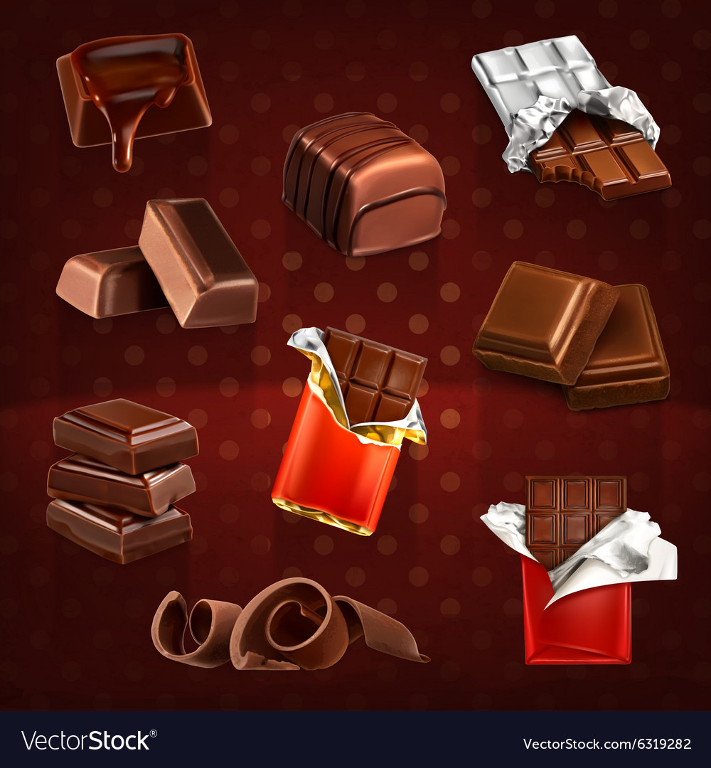 Chocolate bars and pieces Royalty Free Vector Image