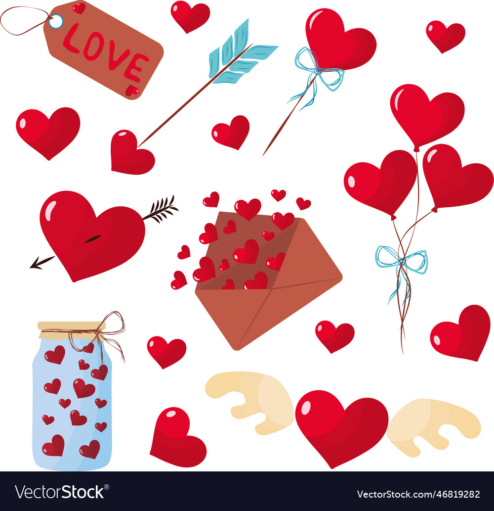 Collection of cute stickers with hearts love val Vector Image