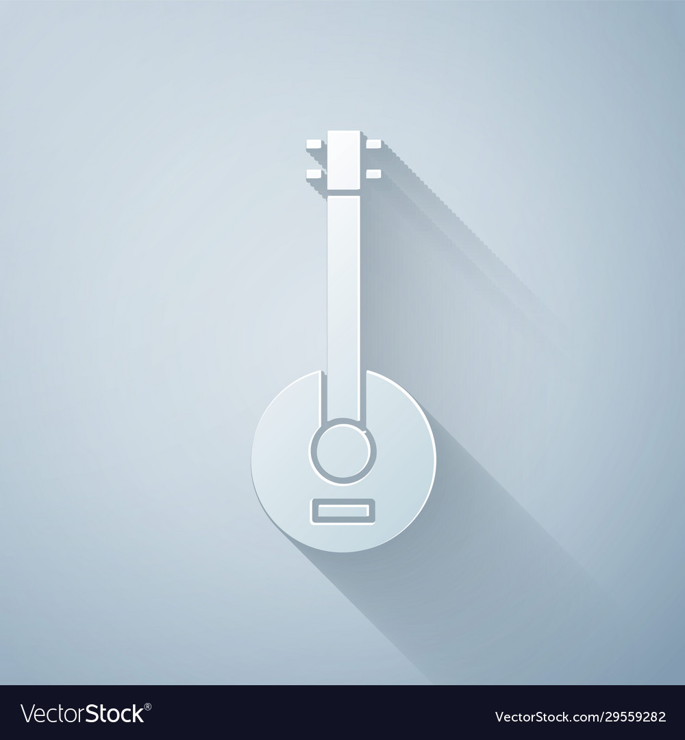 Paper cut banjo icon isolated on grey background