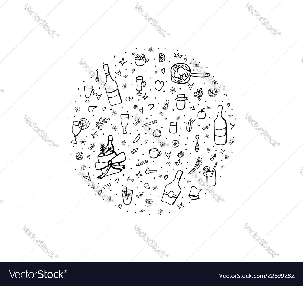 Set of mulled wine elements and objects vector image Set of mulled wine elements and objects