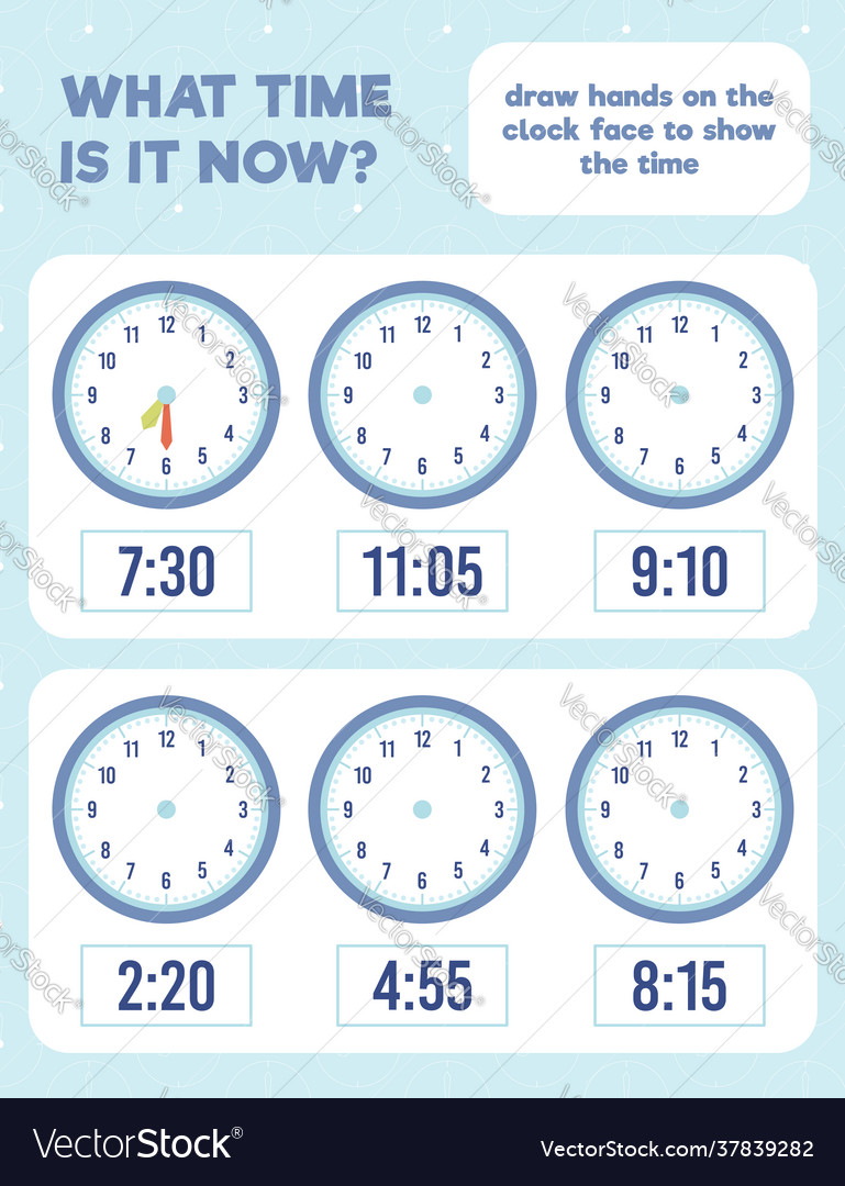 What time is it draw hands on clock face vector image What time is it draw hands on clock face