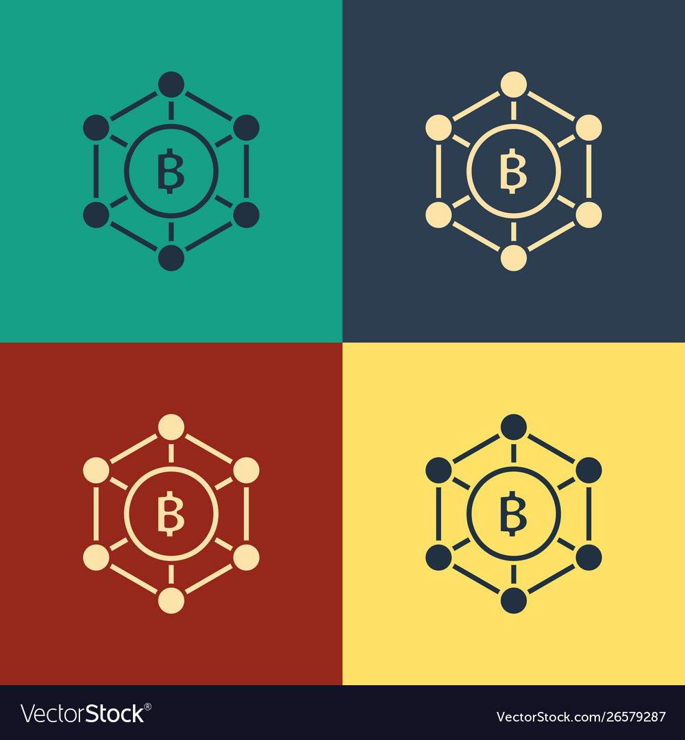 Color blockchain technology bitcoin icon isolated