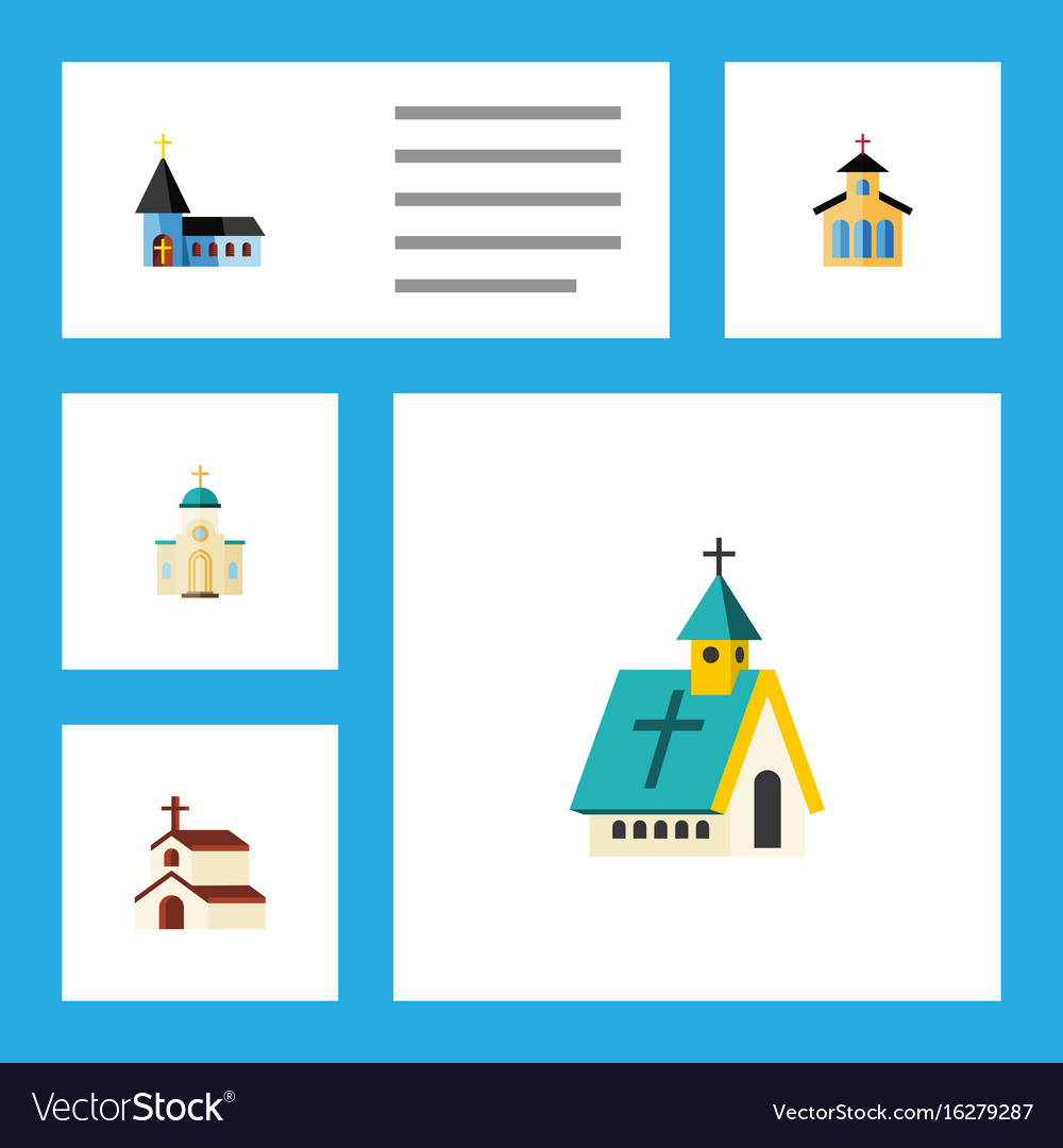 Flat icon building set of architecture christian
