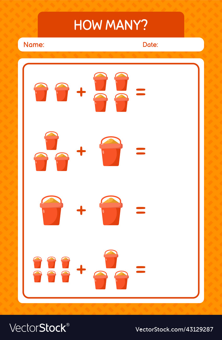 How many counting game with sand bucket worksheet vector image How many counting game with sand bucket worksheet
