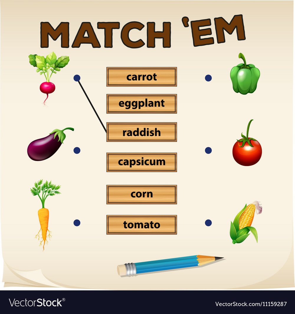 Matching game with fresh vegetables