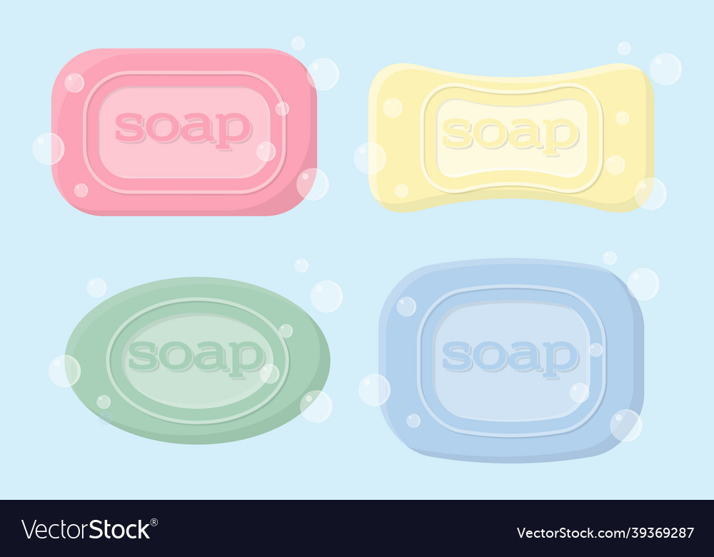 Set of solid soap different shapes with bubbles