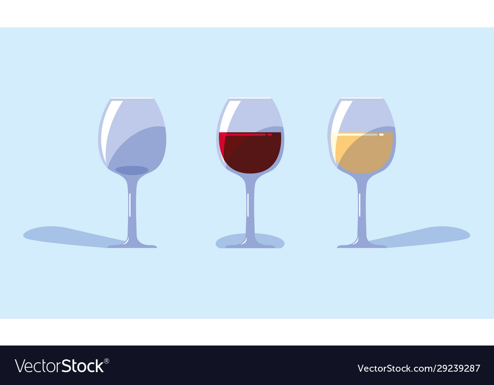 Set wine glasses on blue background