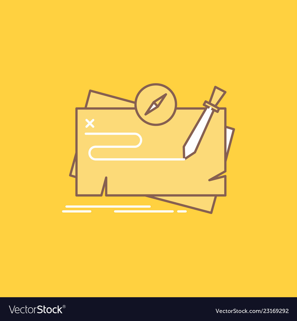 Game Map Mission Quest Role Flat Line Filled Icon Vector Image