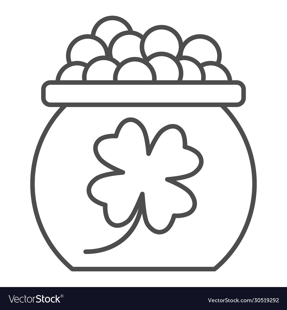 Kettle mit Gnom Münzen dünne Linie Icon Topf voll vector image Kettle mit Gnom Münzen dünne Linie Icon Topf voll