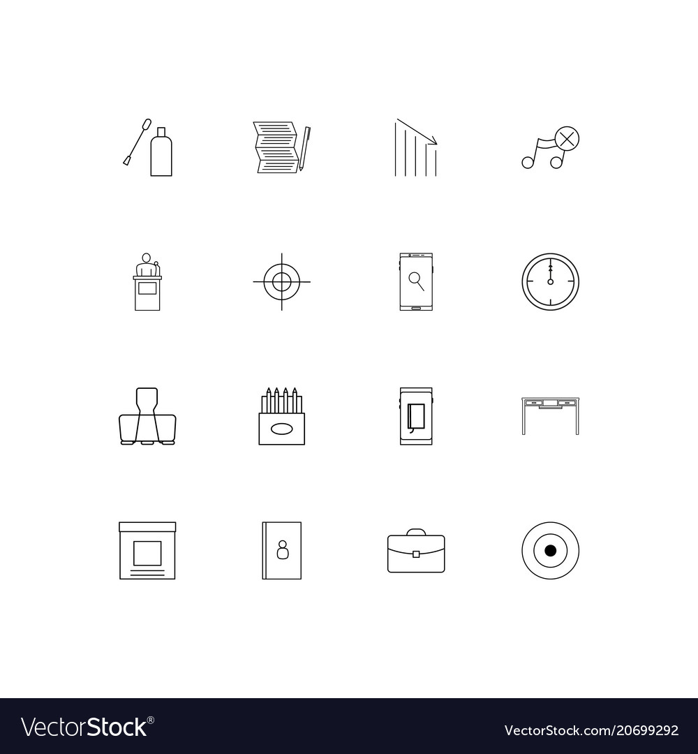 Office simple linear icons set outlined