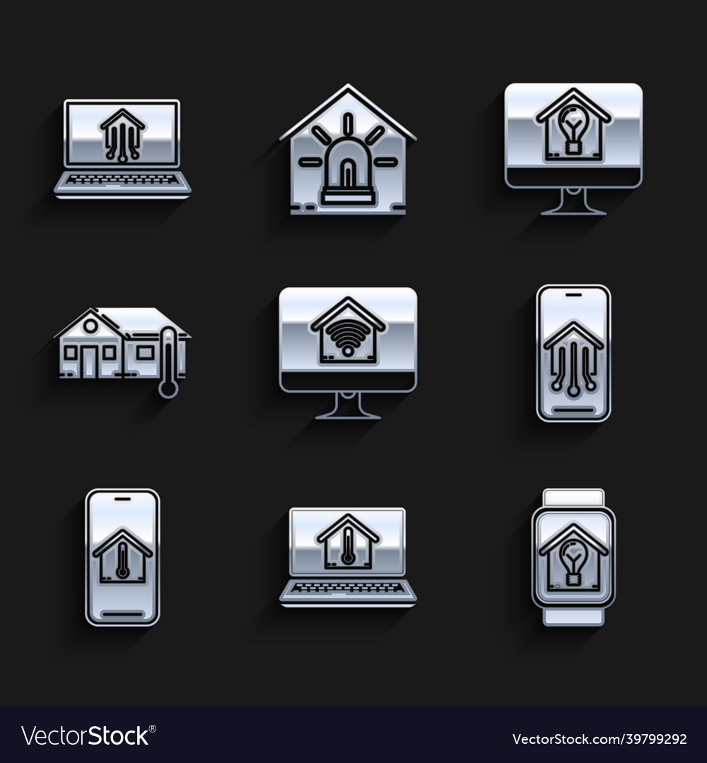 Set computer monitor with smart home wi-fi Vector Image Set computer monitor with smart home wi-fi