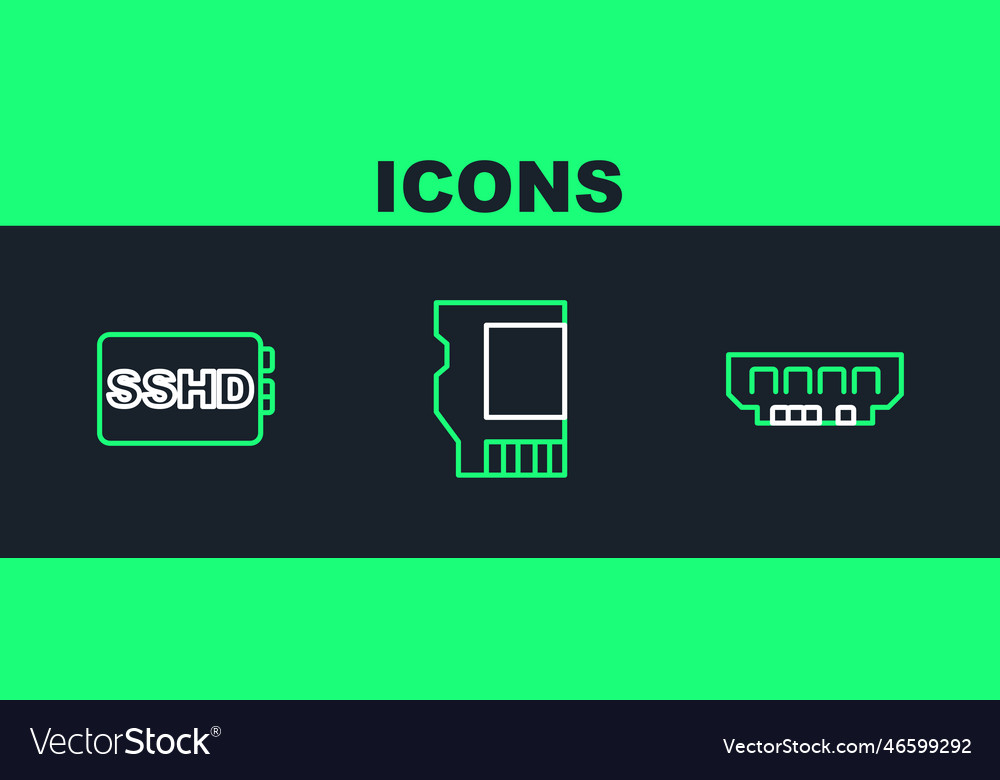 Set line ram random access memory sshd card vector image Set line ram random access memory sshd card