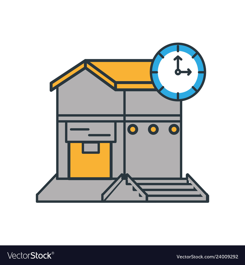 Warehouse building with chronometer timer Vector Image Warehouse building with chronometer timer