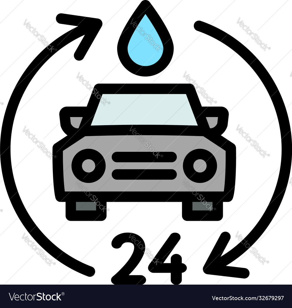 24 hour car wash icon outline style Royalty Free Vector