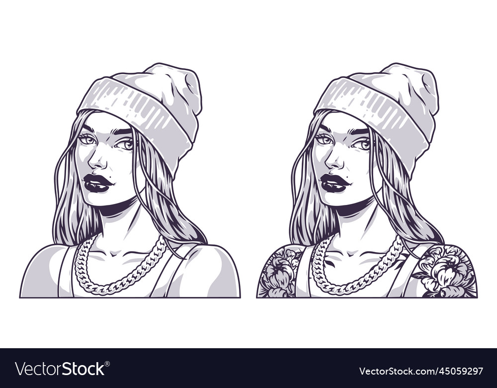 Cool fashion girl monochrome emblem Royalty Free Vector