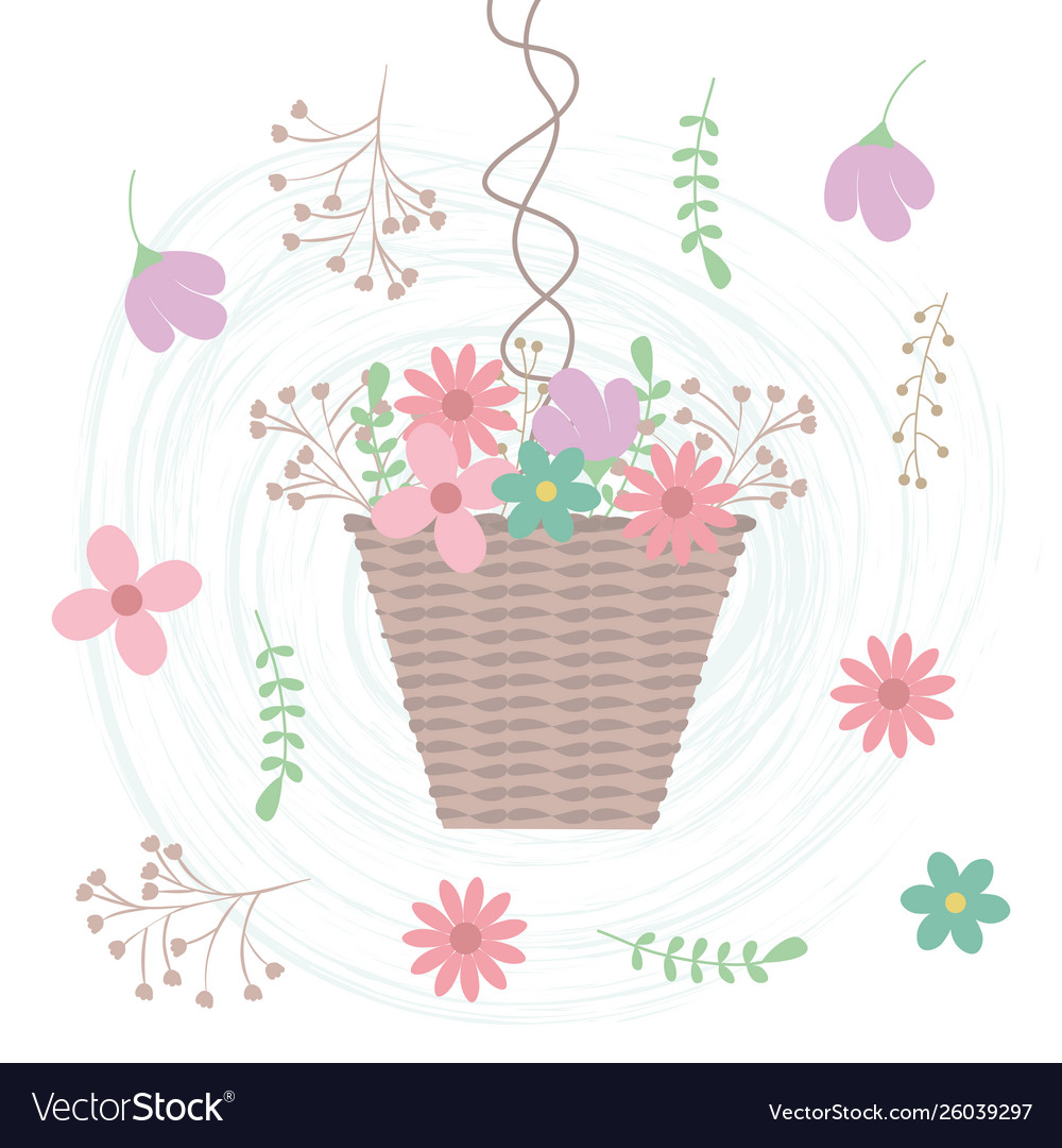 Ethnic straw basket with flowers garden