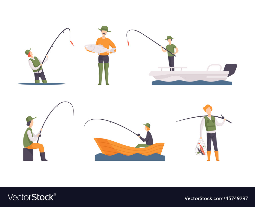 Fisherman in boots with fishing rod angling