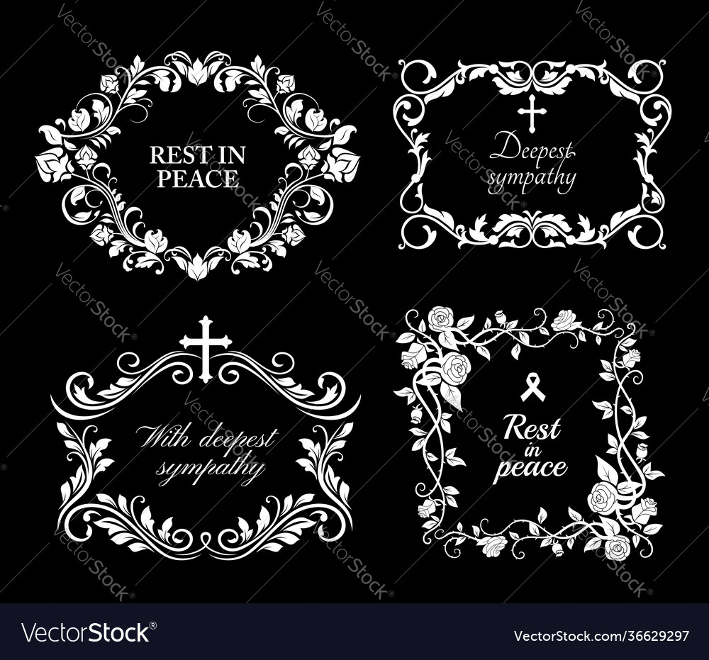 Funeral frames isolated floral borders set Vector Image