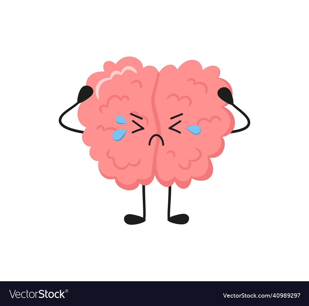 Kawaii sad human brain character hand drawn Vector Image