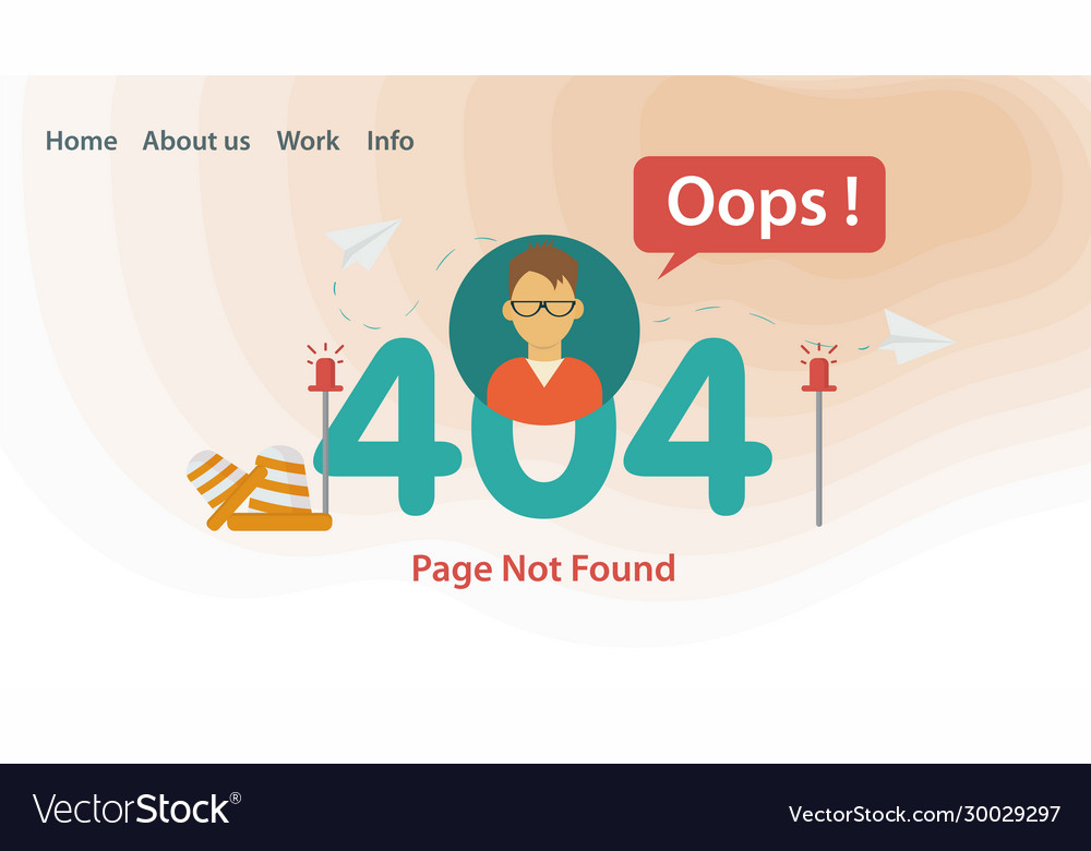 Oops 404 error page not found flat an internet vector image Oops 404 error page not found flat an internet