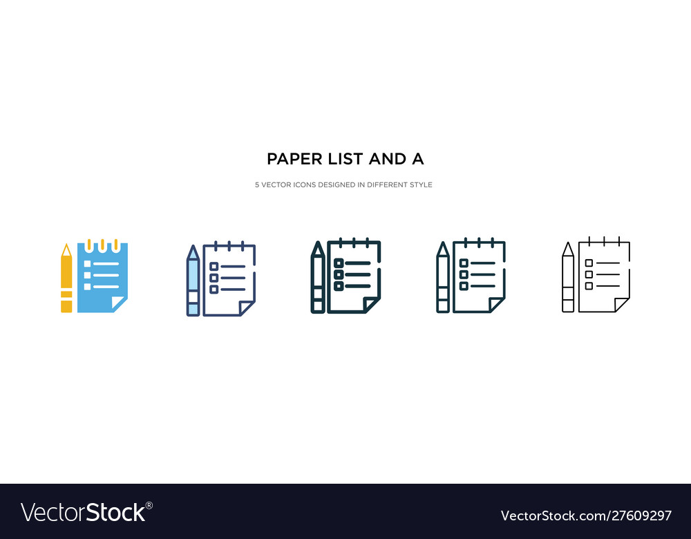 Paper list and a pencil icon in different style vector image Paper list and a pencil icon in different style