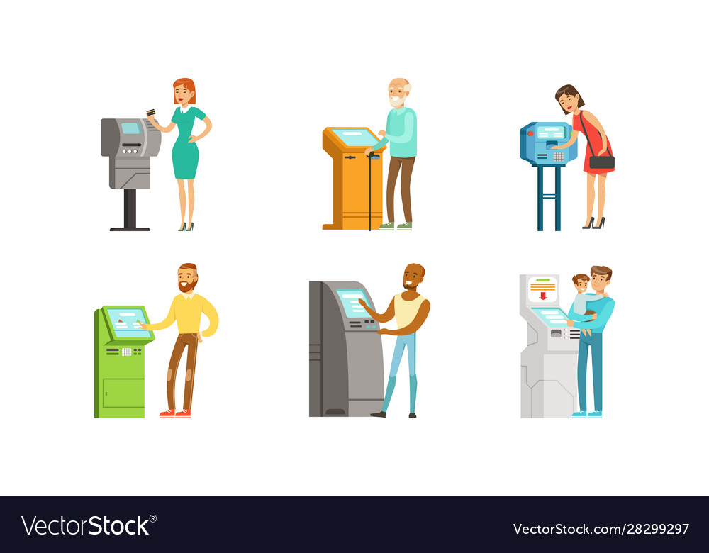 People characters using payment terminal