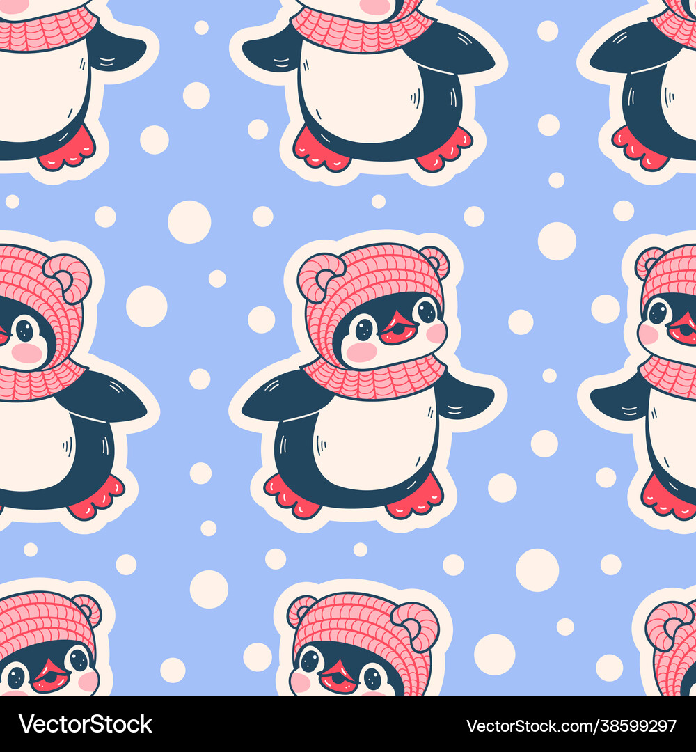 Seamless pattern with cute penguins Royalty Free Vector