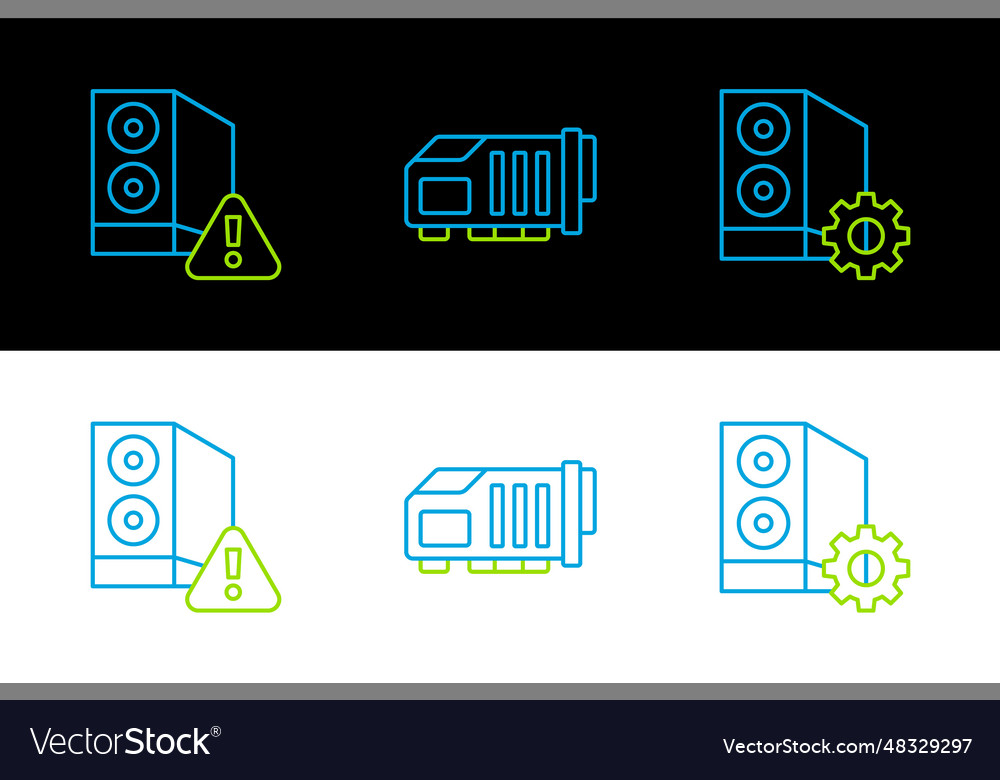 Set line case of computer and video graphic card vector image Set line case of computer and video graphic card