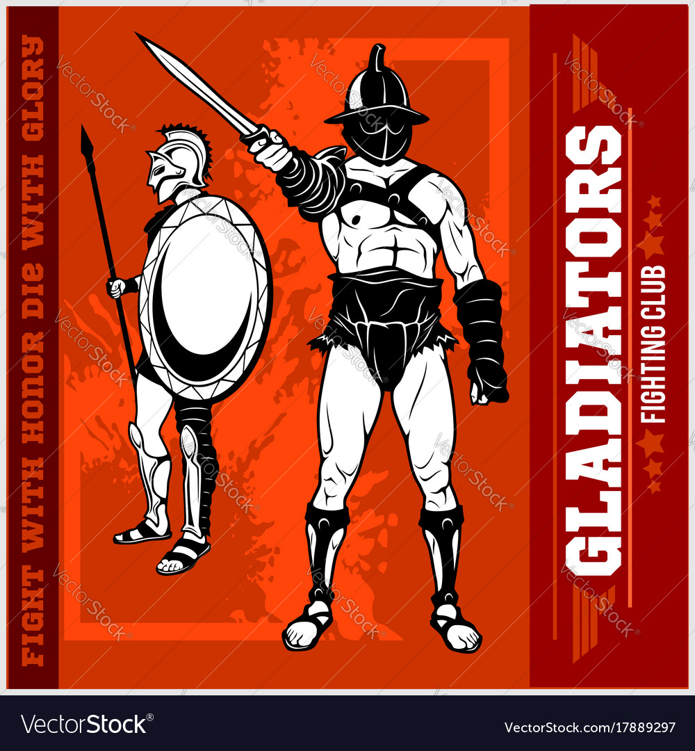 Set of gladiators on red background