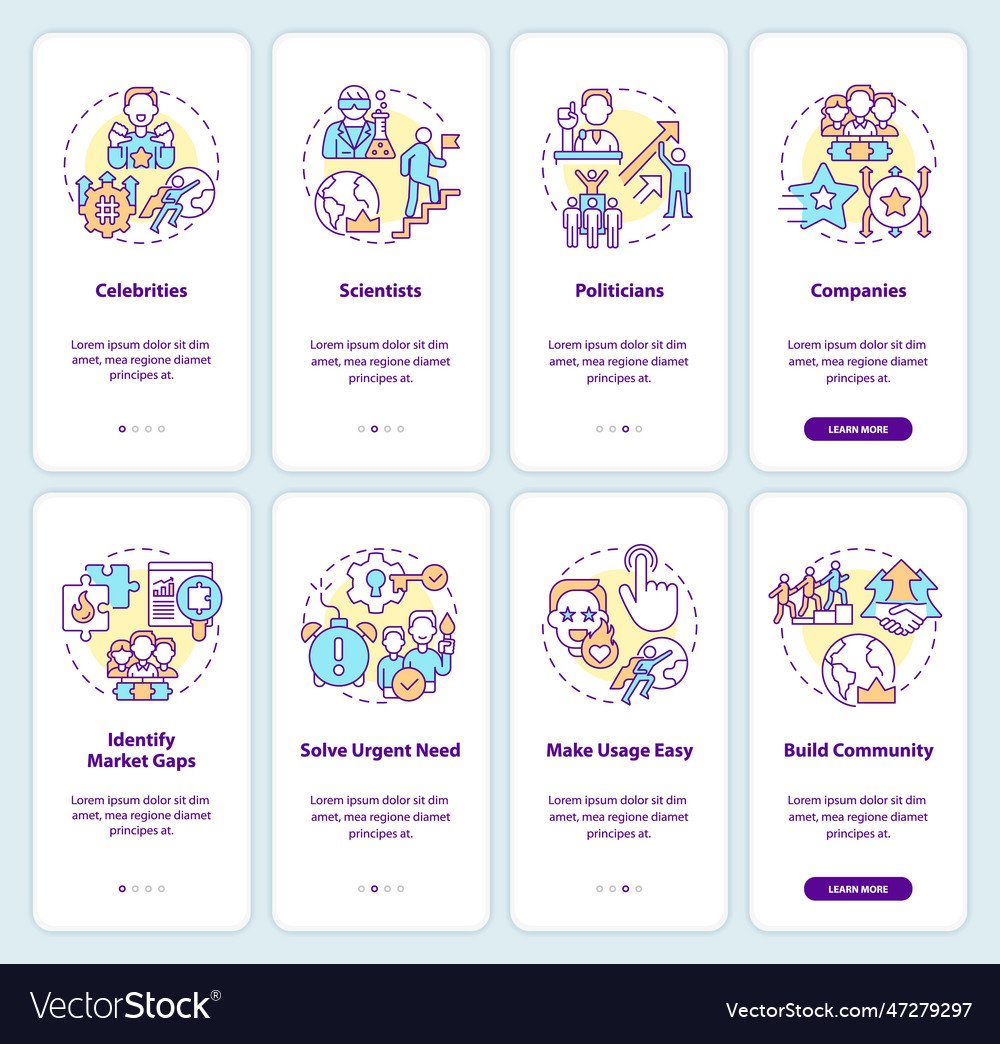 Trendsetters onboarding mobile app screen set vector image Trendsetters onboarding mobile app screen set