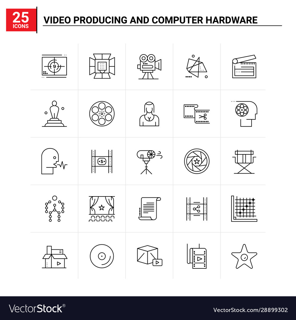 25 video producing and computer hardware icon set