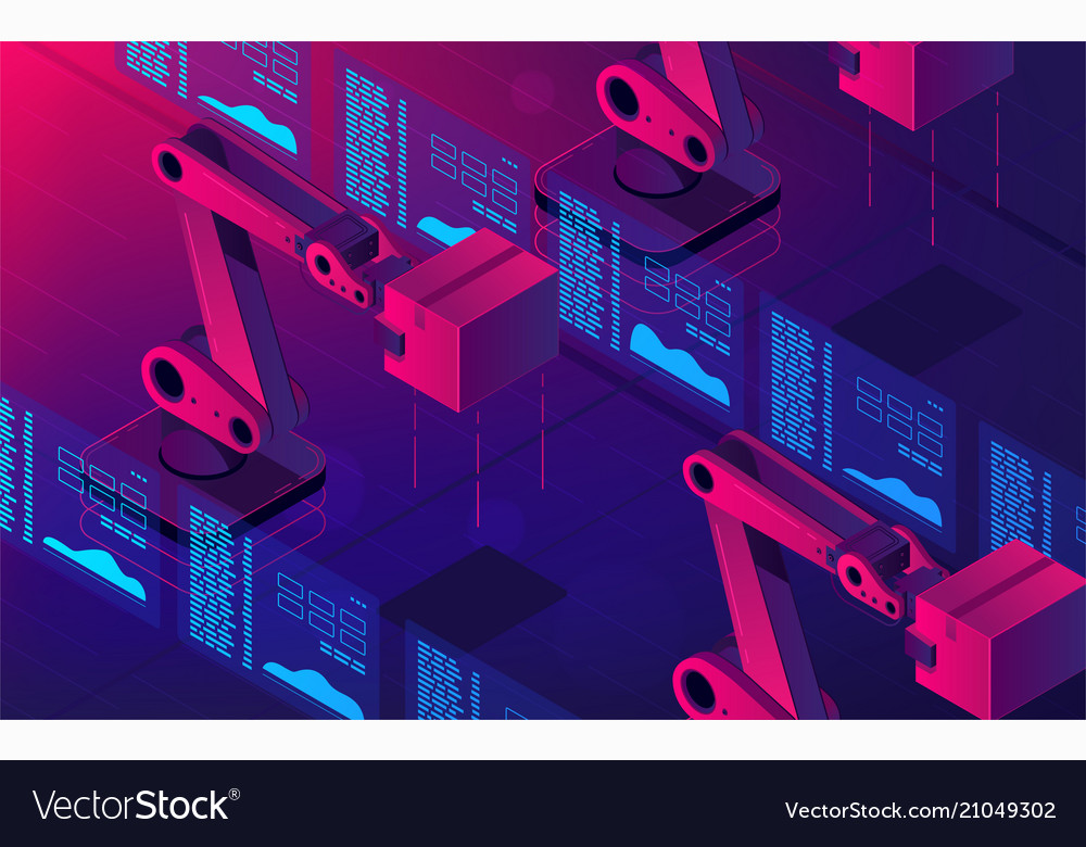Automated robot arms 3d isometric vector image Automated robot arms 3d isometric
