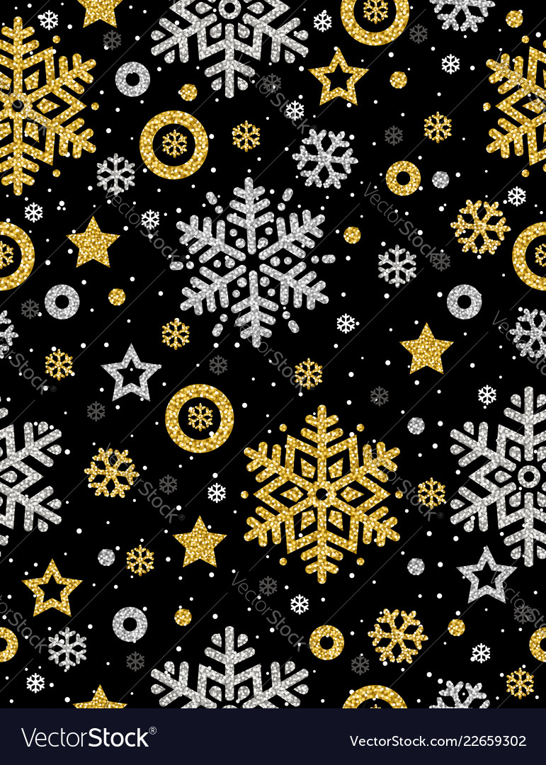 Black Christmas Pattern Background With Golden Vector Image