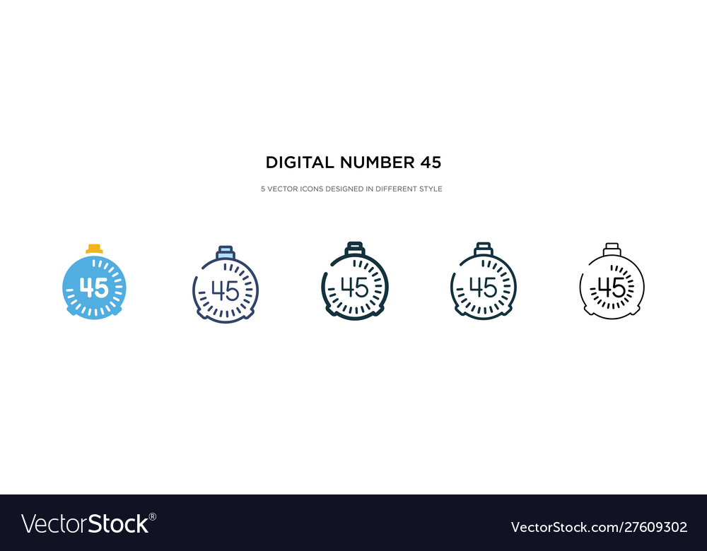 Digital number 45 icon in different style two vector image Digital number 45 icon in different style two