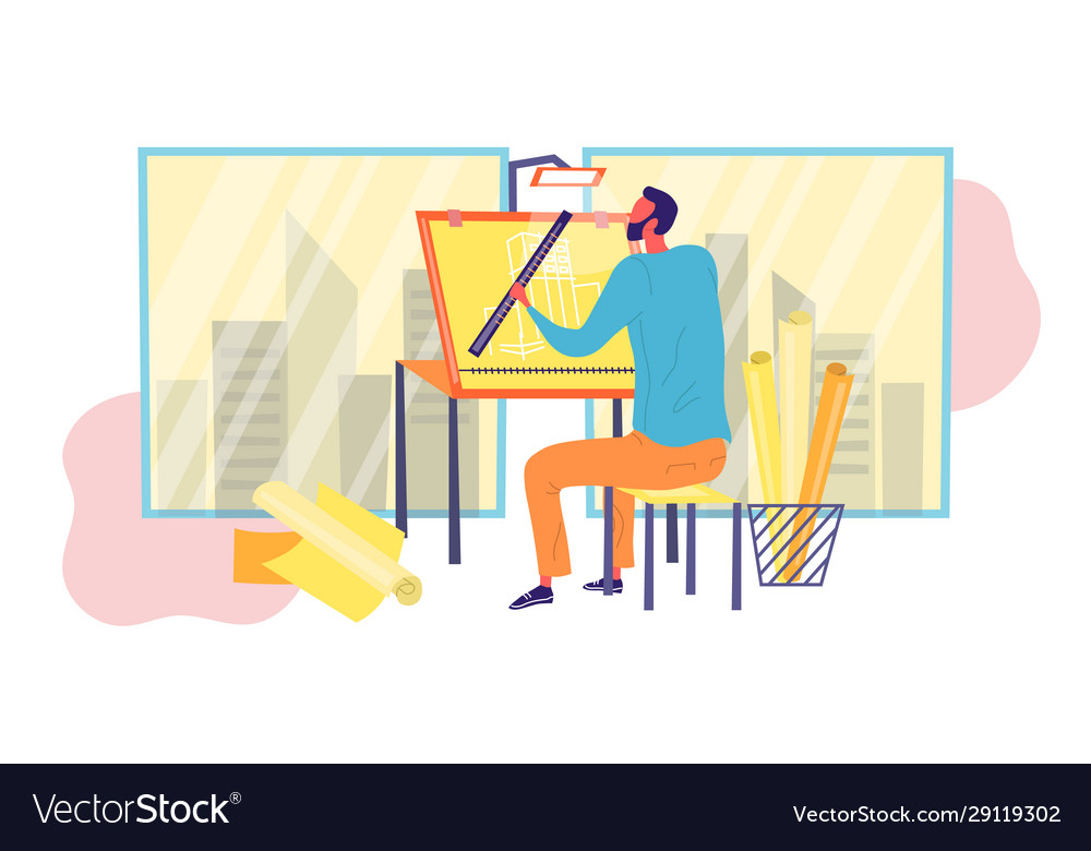 Engineer architect is working on draft project vector image Engineer architect is working on draft project