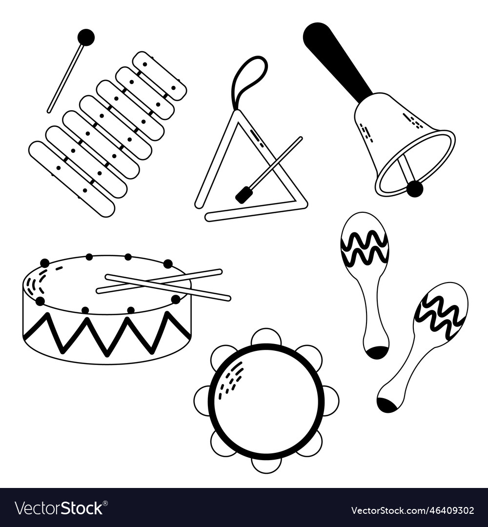 Graphic set of kids musical instruments