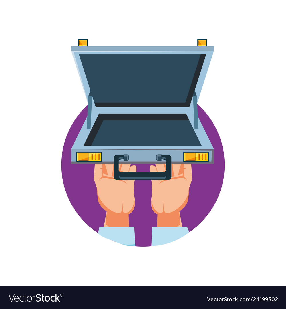 Hands with portfolio open isolated icon