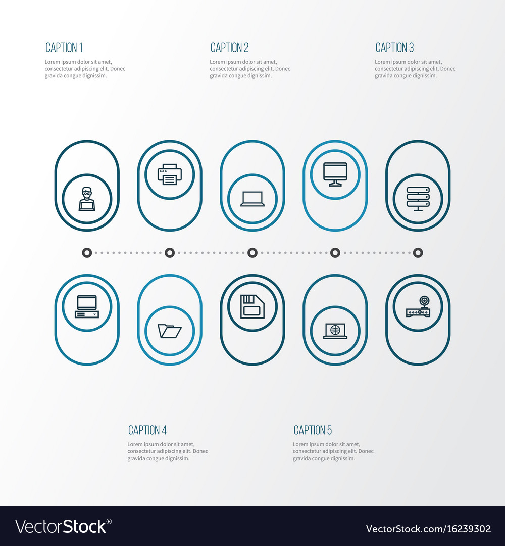 Hardware outline icons set collection of notebook