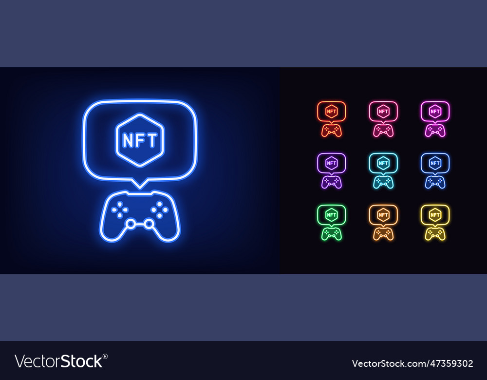 Outline neon game controller icon set glowing vector image Outline neon game controller icon set glowing