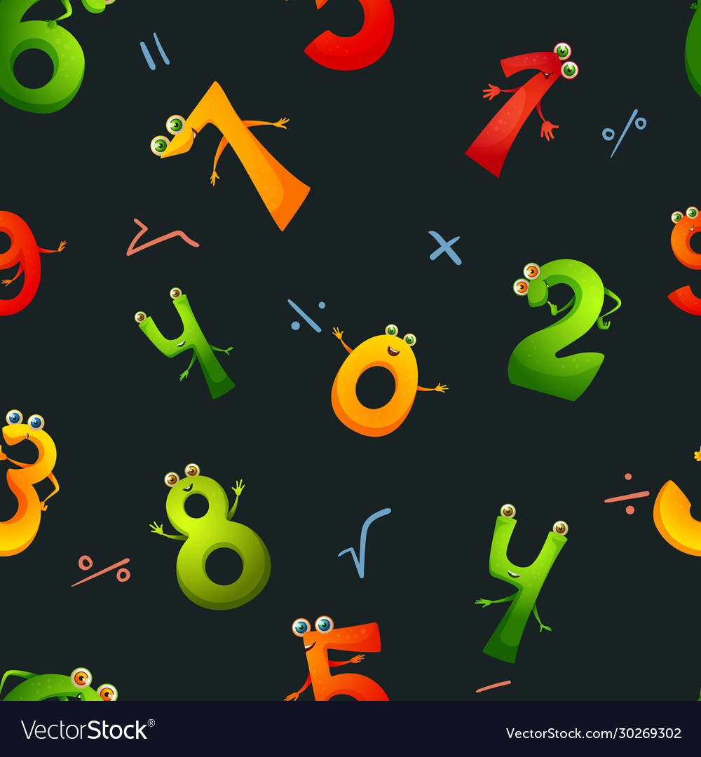 Seamless pattern cartoon characters numbers Vector Image Seamless pattern cartoon characters numbers